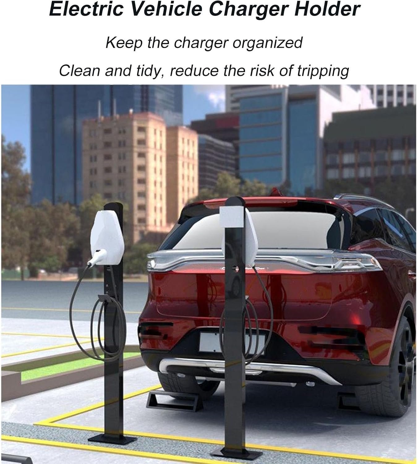 Durable Outdoor EV Charging Station Pedestal - Weatherproof Car Charger Connector with Cable Organizer for Secure, Efficient Electric Vehicle Charging