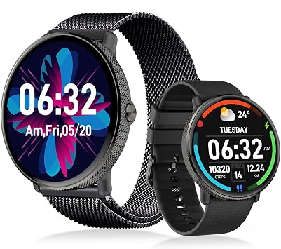 Goodatech 1.43" AMOLED SmartWatch for Men and Women with Phone Call, IP68 Waterproof, Smart Watch,Fitness Tracker Black