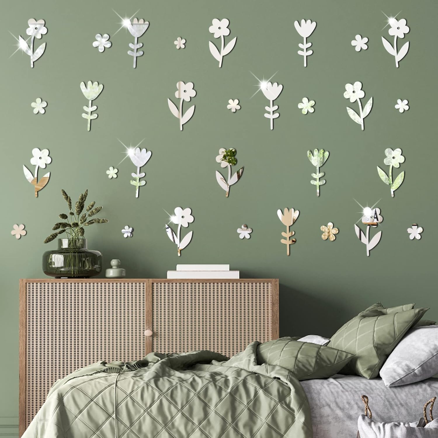 3D Flower Mirror Wall Sticker Floral Wall Stickers for