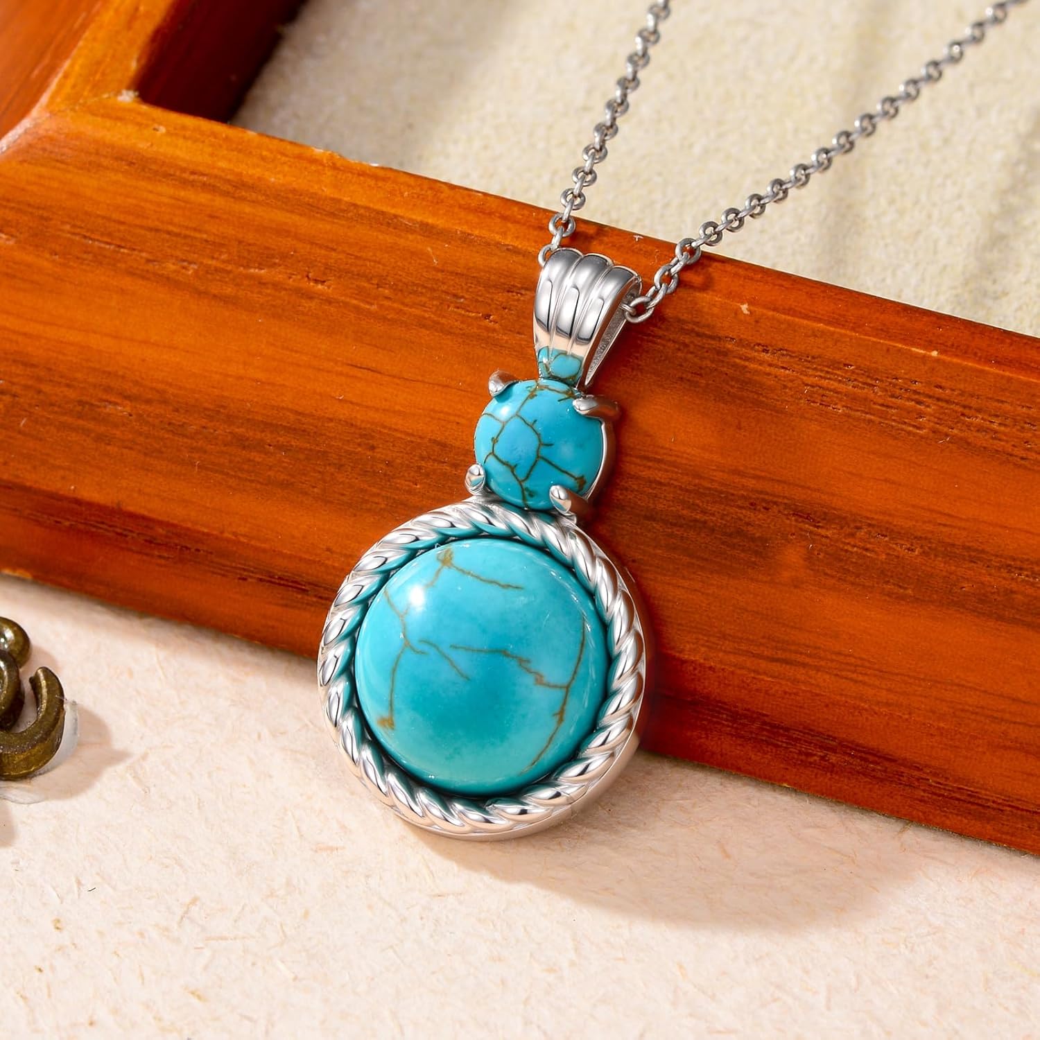 Natural Turquoise Necklace Sterling Silver, Genuine Blue Turquoise Pendant with 925 Silver Chain for Women, Handmade Boho Stone Jewelry Gift Idea, Adjustable 18-20 inch - Image 2