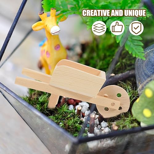 Miniatura 6 de jojofuny Modelo de carretilla de madera pequeña, carrito en miniatura para casa de muñecas, jardín de hadas y decoración del hogar, diseño ligero y