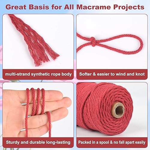 Miniatura 3 de XIANGZI Cordón de macramé de 0.118in x 109 yardas (328 pies), cuerda de macramé de algodón 100 % natural, cuerda de algodón trenzado de 4 hebras