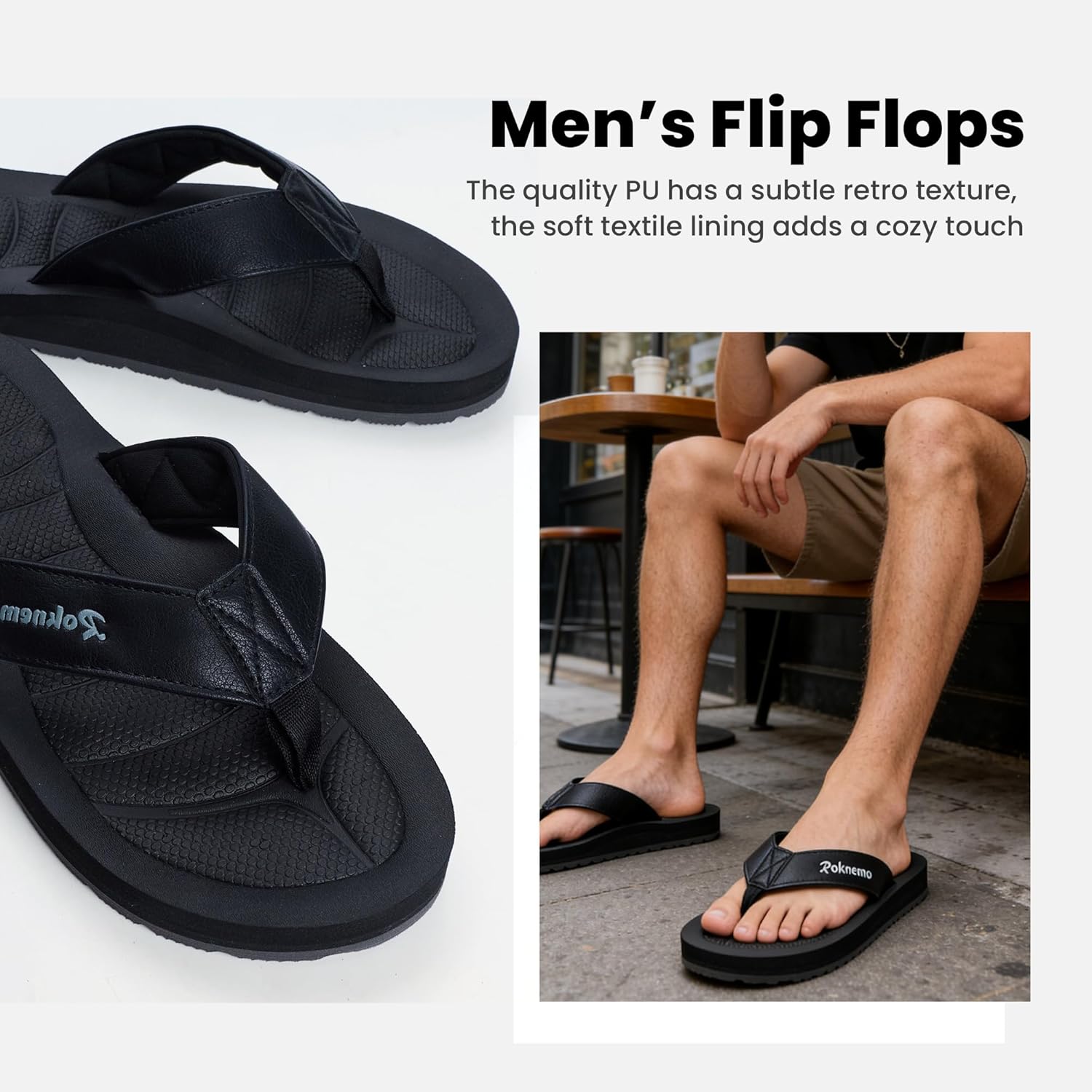 Mens Flip Flops - Comfort Arch Support Slides - Lightweight Foam Slip On Beach Sandals - Waterproof Open Toe Thong Slippers Summer Footwear - Image 2