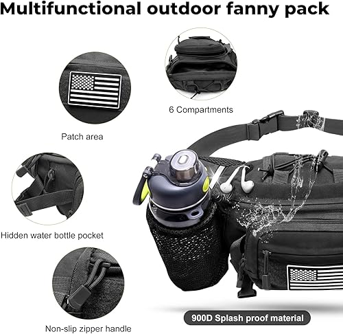 Miniatura 2 de HCM Riñonera de senderismo con soporte para botella de agua, riñonera para hombres y mujeres, senderismo, ciclismo, escalada, pesca, paseo de