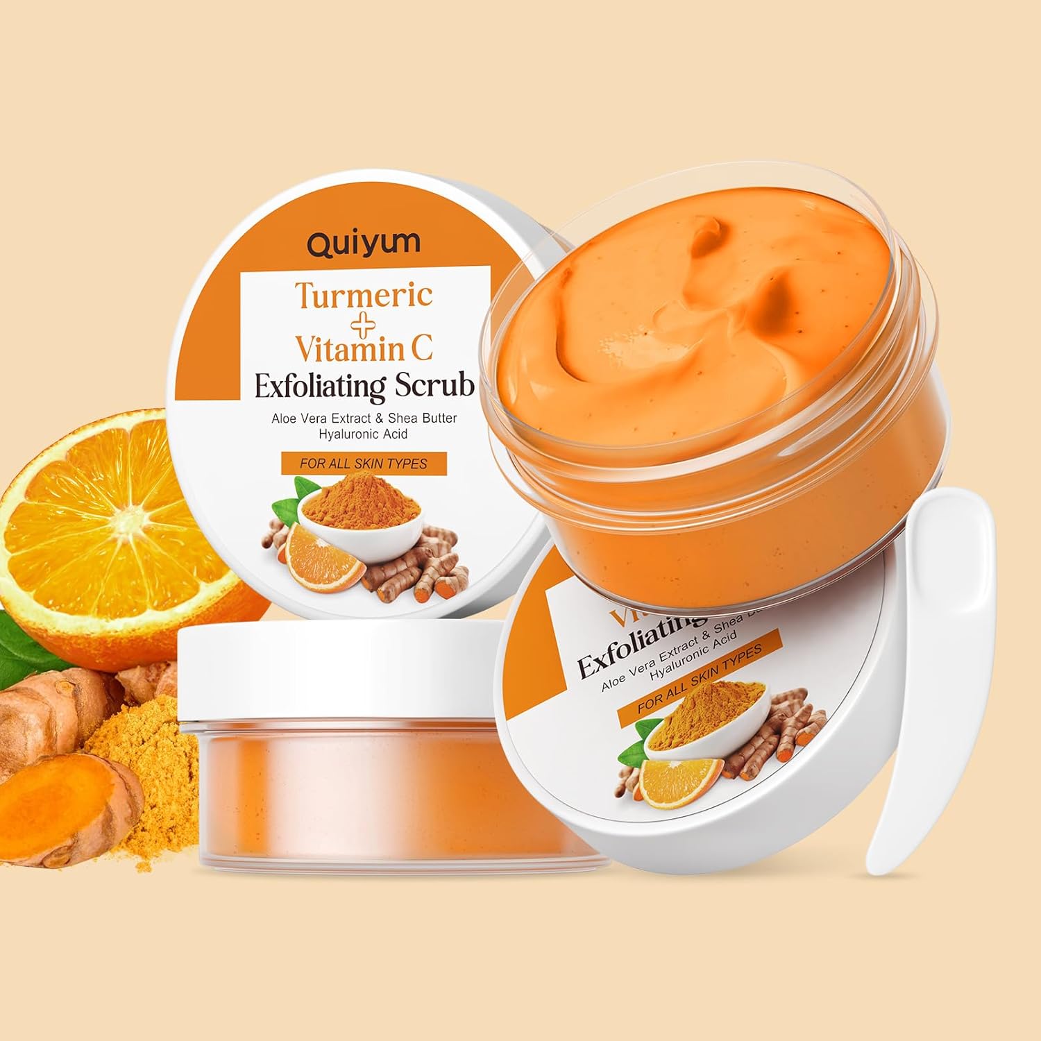 Turmeric Vitamin C Face Scrub Cream, Micro Particles Facial Scrub Exfoliating Clears Blackheads, Improve Dark Spot, with Walnut Shell Powder, Shea Butter Extract -3 PCS