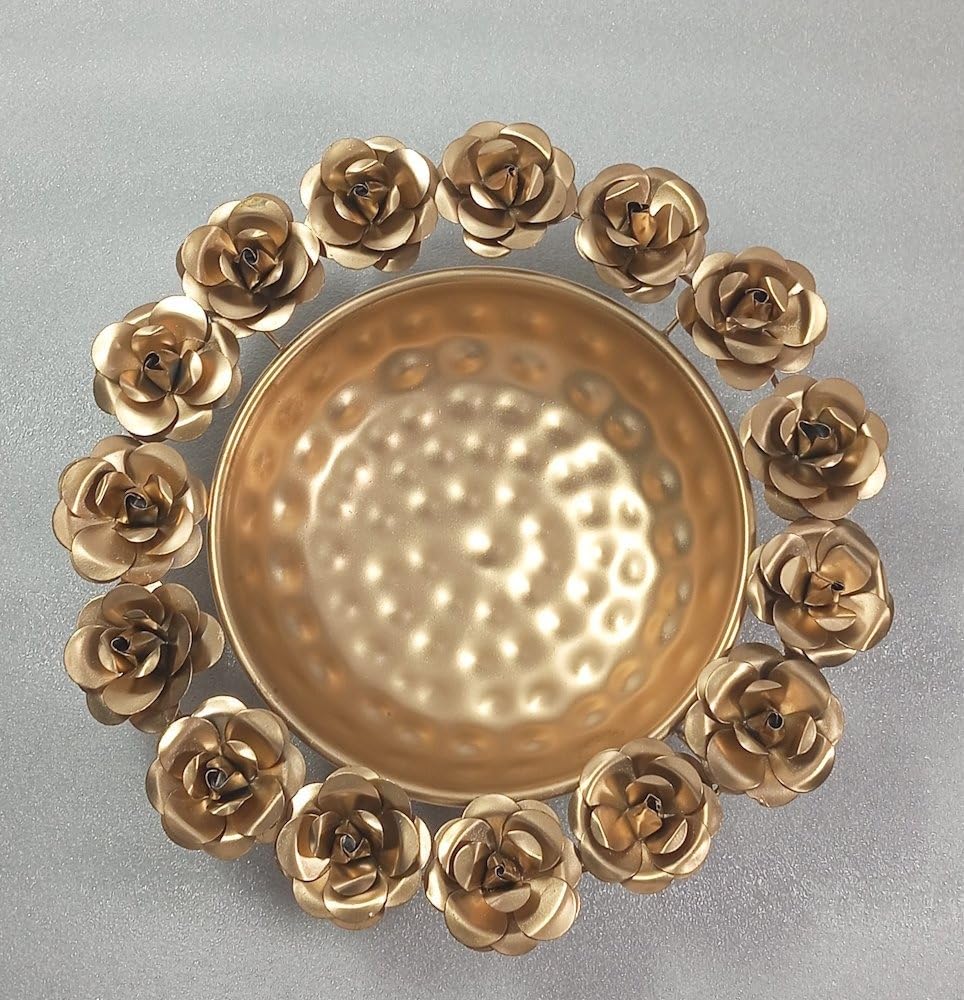 Sara Handicraft Round Shape Metal Diya Urli Pot for Home Decor Floating Flower Candle Decoration | Decorative urli Bowl for Home Decor | Designer Urli Traditional (10/12/14 Inch) (Gold FINISH16) (B0CFVQCNR1) Amazon Price History, Amazon Price Tracker