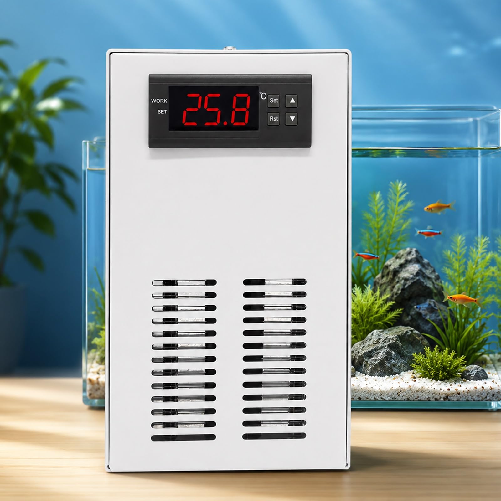 Enfriador De Agua Para Acuarios Pequeños Con Bomba Y Manguera, Sisteme Electrónico Silencioso De Refrigeración Con Pantalla Digital Para Hidroponía, Acuarios De Agua Dulce O Salada(20L)