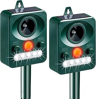 Kittmip Solar Animal Repeller Animal Deterrent Devices Outdoor with Spike Repel Dogs, Cat, Squirrels, Raccoon, Rat Ultraso...