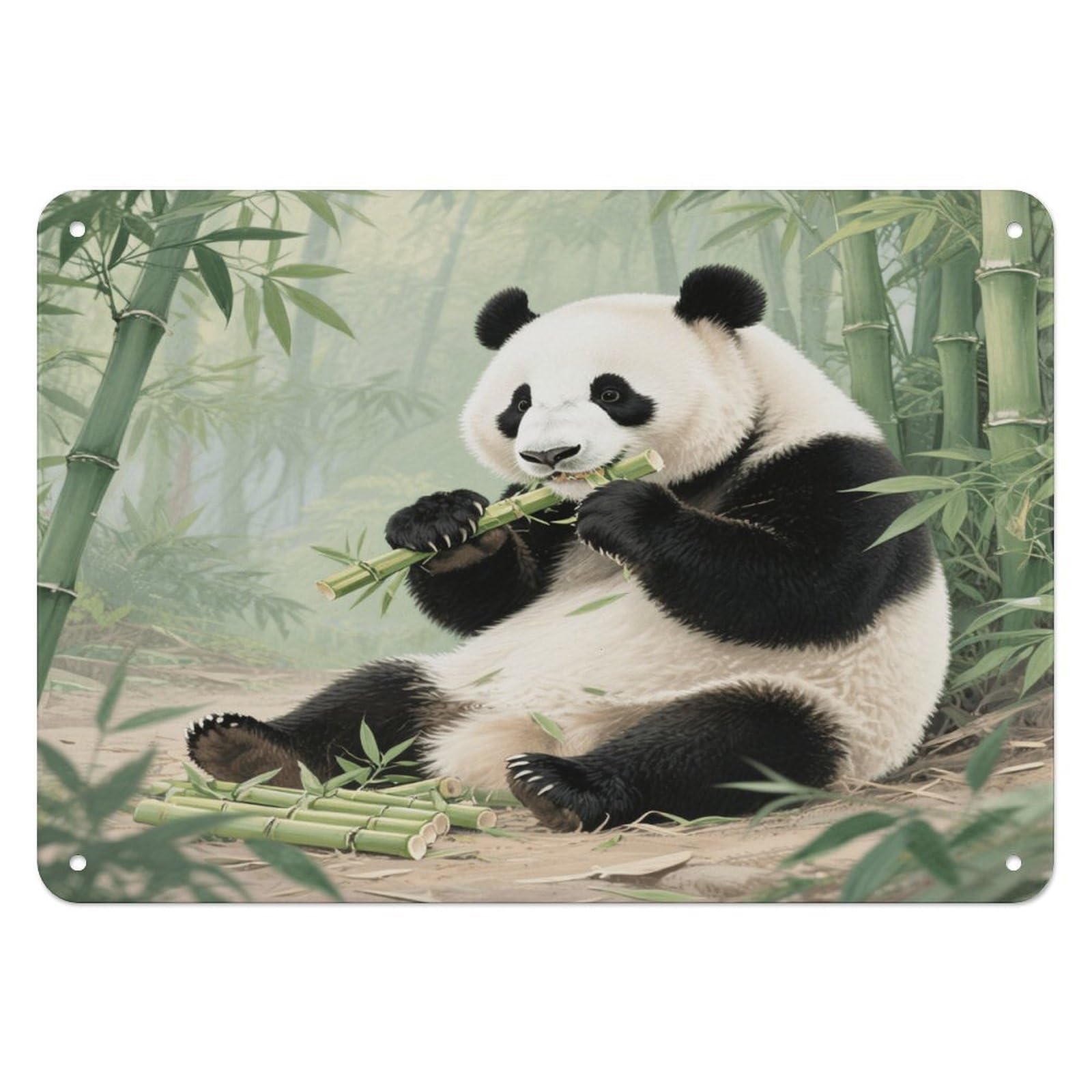 Fekiloot Style Giant Pandas Eating Bamboo Wall Decor Iron Painting Metal Sign