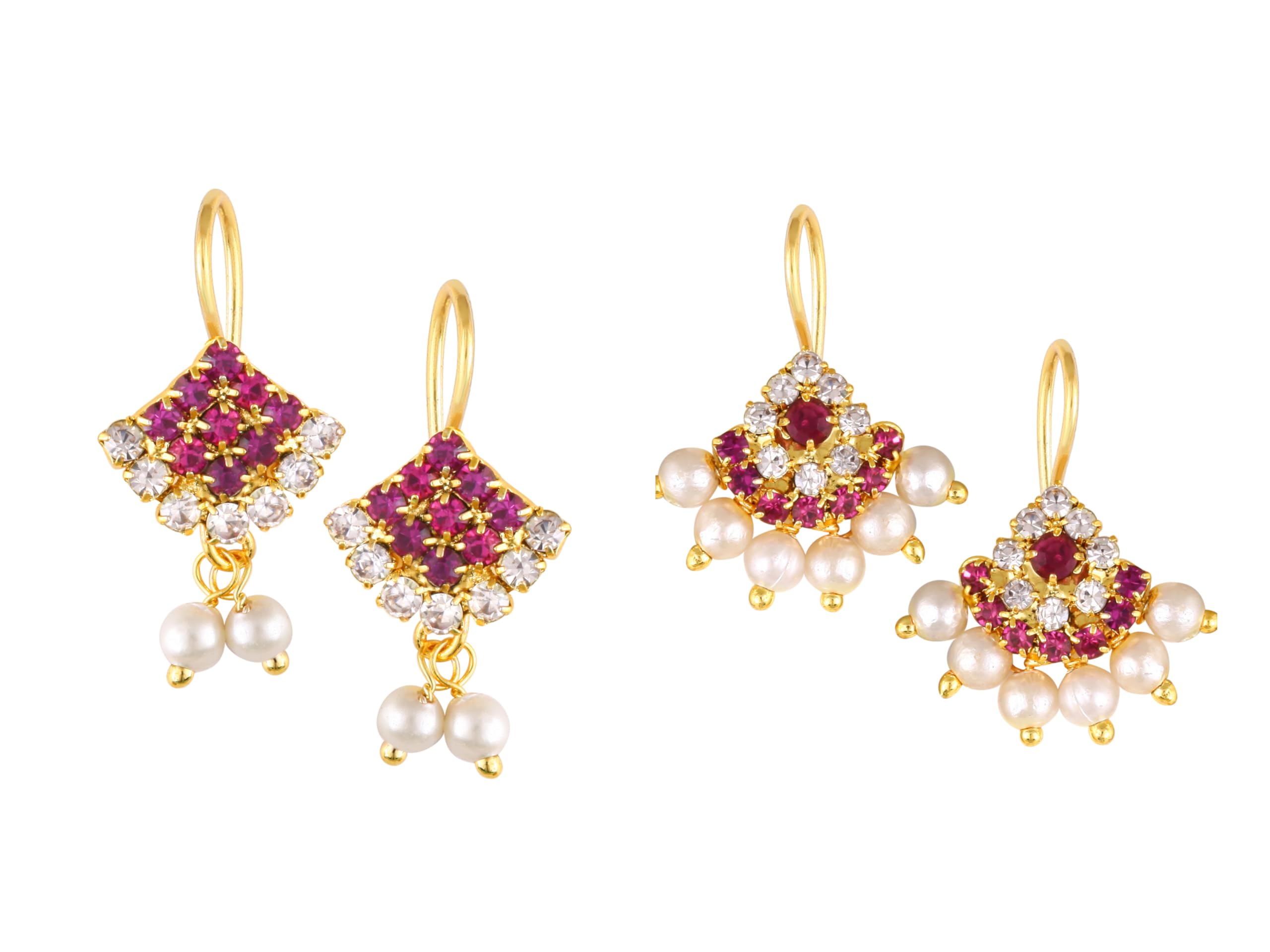 Vivastri's Artificial CZ Stones and Pearls Press Bugadi Earrings for Women and Girls -VIVA1027-1030BUGADI-Pink-image-12