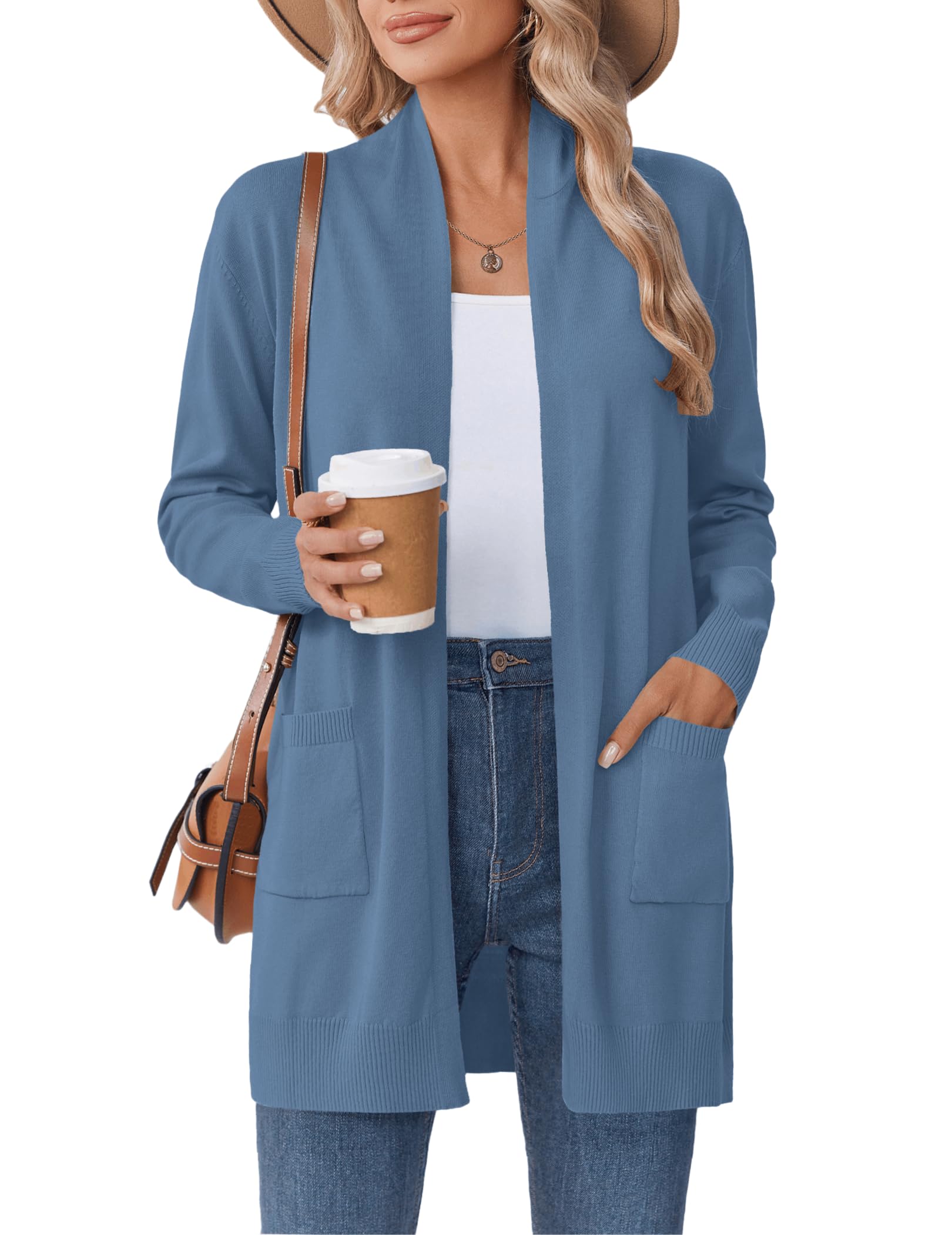 Zeagoo Women Long Cardigan Sweaters Lightweight Open Front Duster Knit Fashion Sweater Coats Trendy Cardigans with Pocket