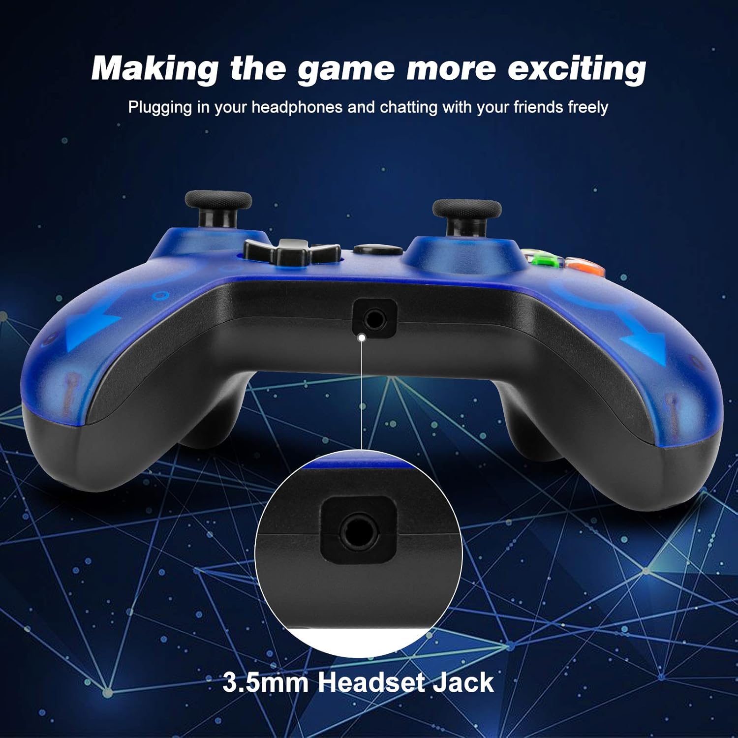 fuxinya Wired Controller, Compatible with Xbox One/One S/One X/One Elite/Windows PC, USB Wired Gamepad Remote Controller, PC Game Controller with Headset Jack [2021 Newest Version] (Blue)