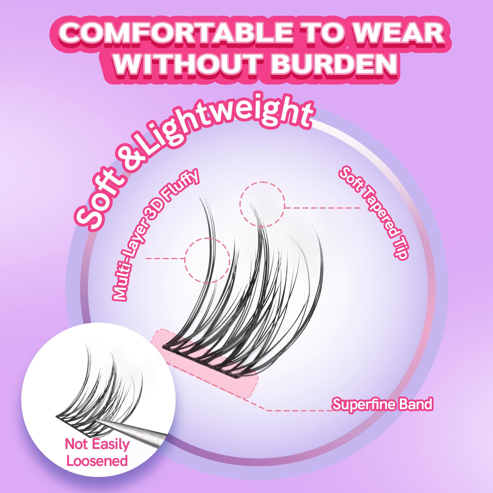 Mlen Diary Lashes Clusters, 94pcs 10-12mm False Lashes With Lash Bond and Seal Remover, Tweezers - Image 3