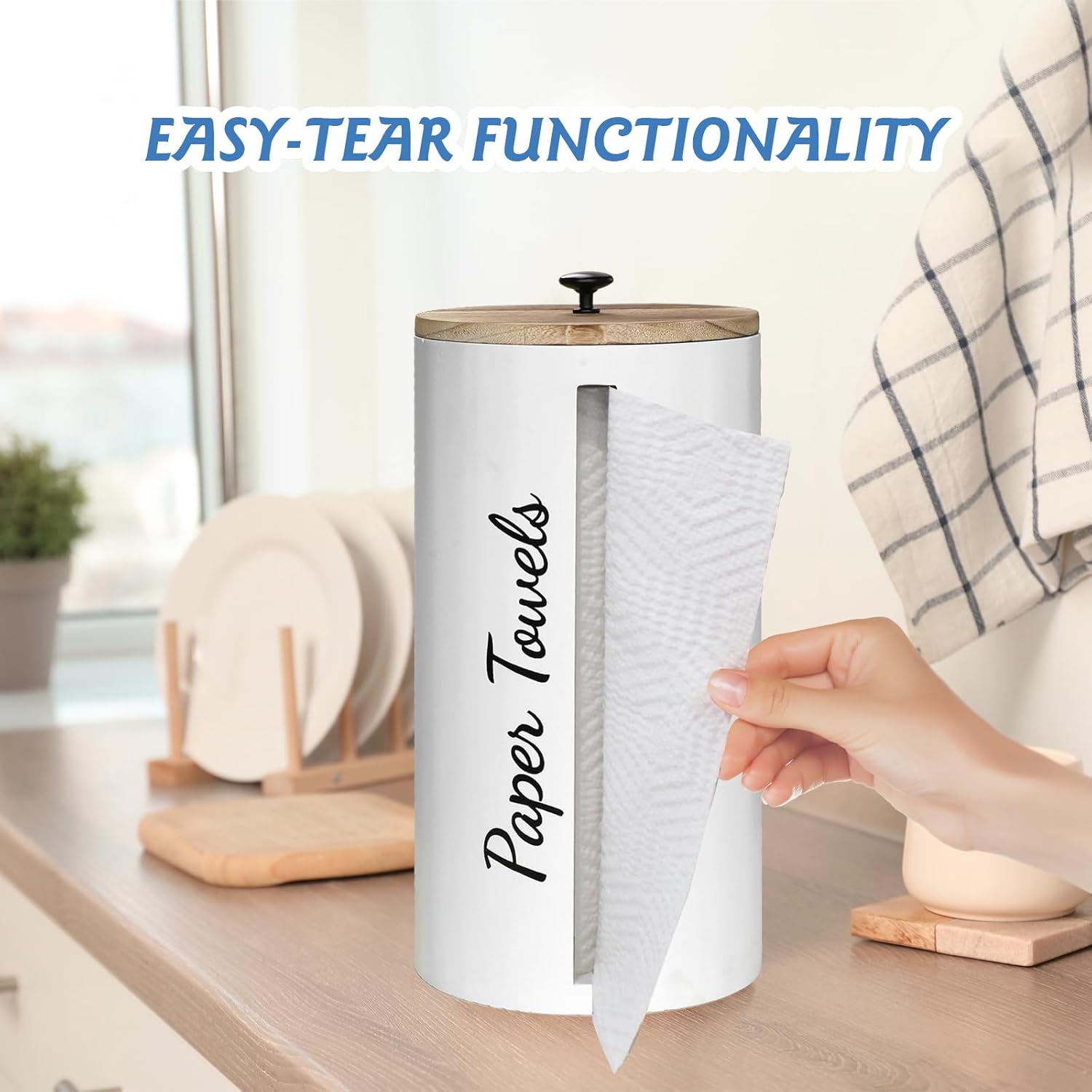 Paper Towel Holder Countertop, Farmhouse Paper Towel Stand for Kitchen, Wood Paper Towel Roll Holder for Kitchen Countertops, Bathroom, Bars & Dining Tables, Rustic Kitchen Decor and Accessories