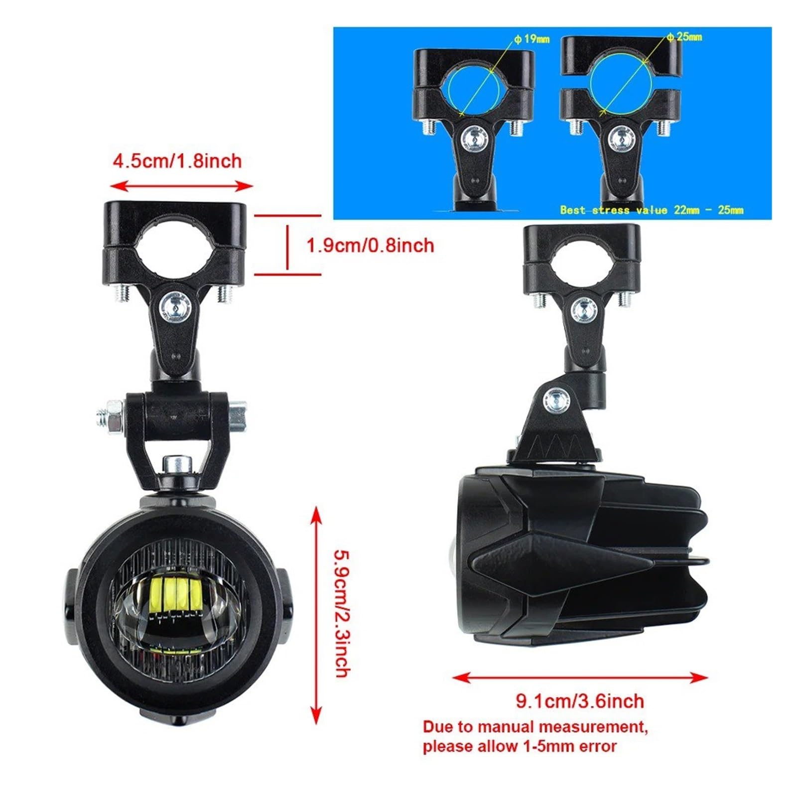 Phares Avant pour Moto pour BMW R1200GS F800GS F700GS F650 K1600 40W 6000K Moto Feu Antibrouillard Feux Auxiliaires Avant Phares(Set C)