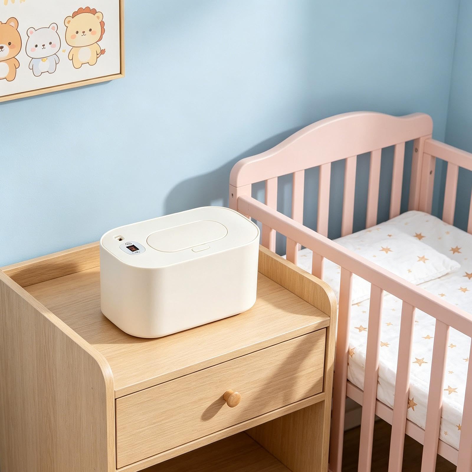 Chauffe-lingettes Portable à Chauffage Rapide et Chargement USB avec Contrôle Intelligent de La Température et Distributeur de Lingettes Humides pour, Écran White Tem