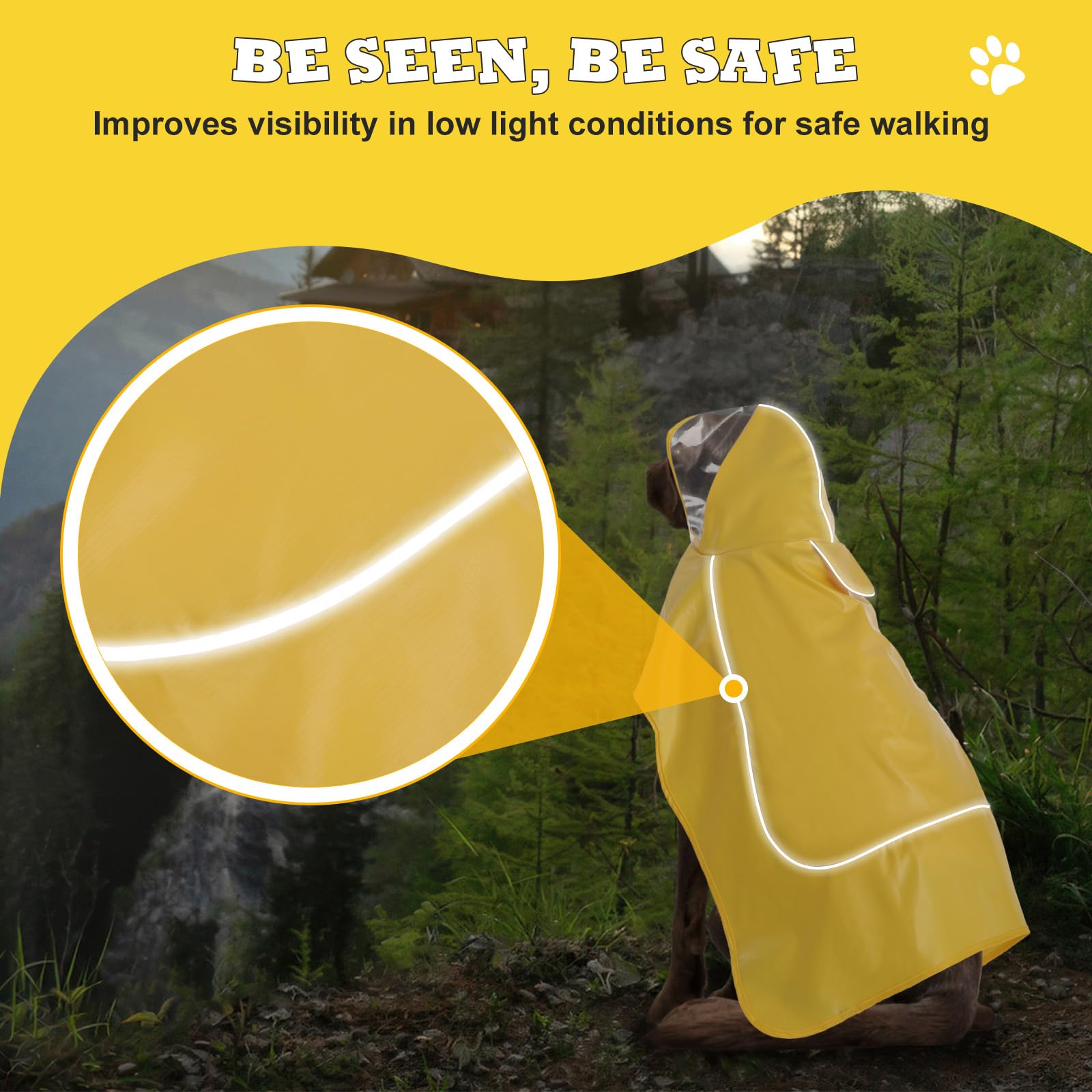 Impermeabile Per Cani VavoPaw - Con Cappuccio E Strisce Riflettenti, Taglie Da Piccola A XL, Giallo