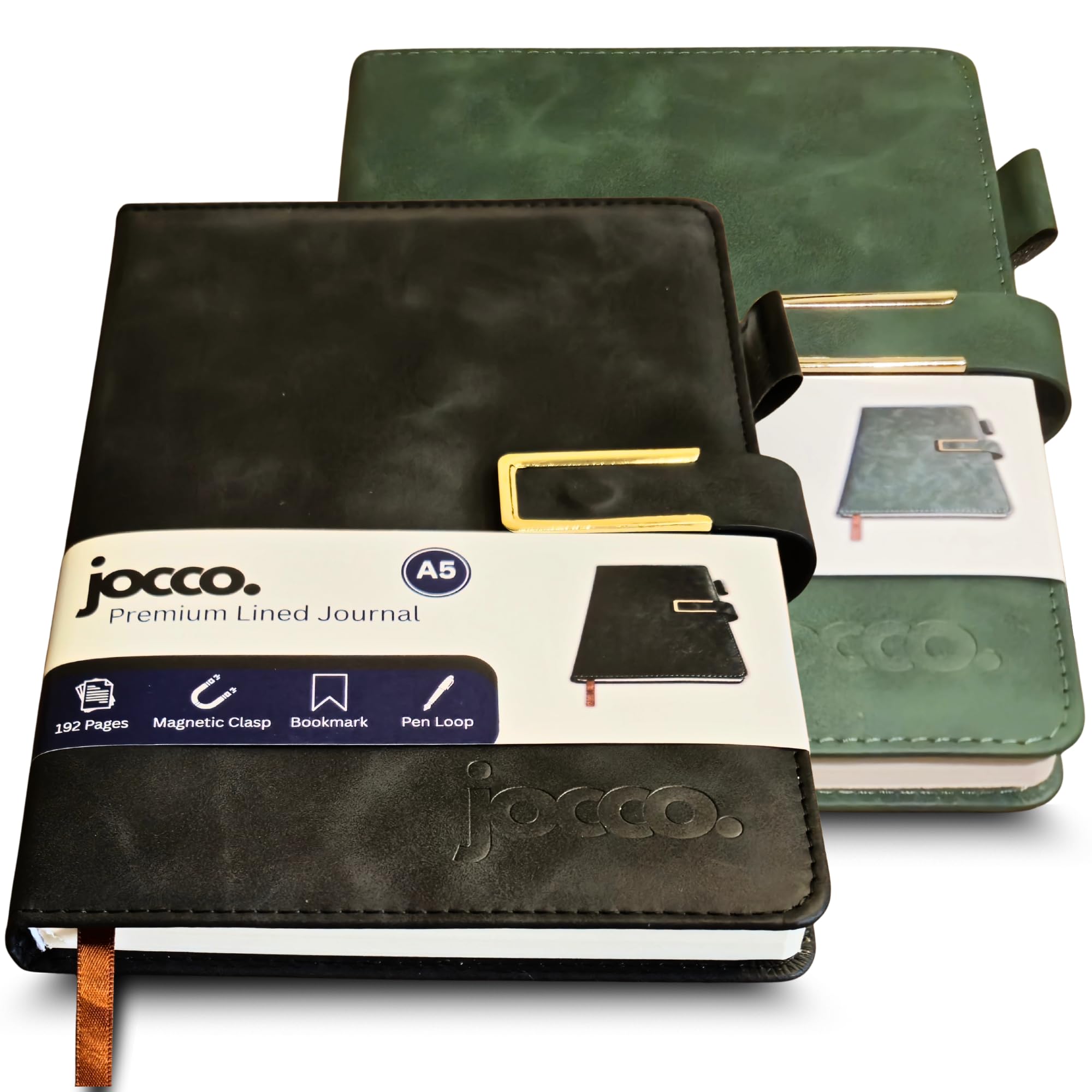 Jocco A5 Set of 2 Premium Lined Notebooks (Onyx Black & Forest Green)