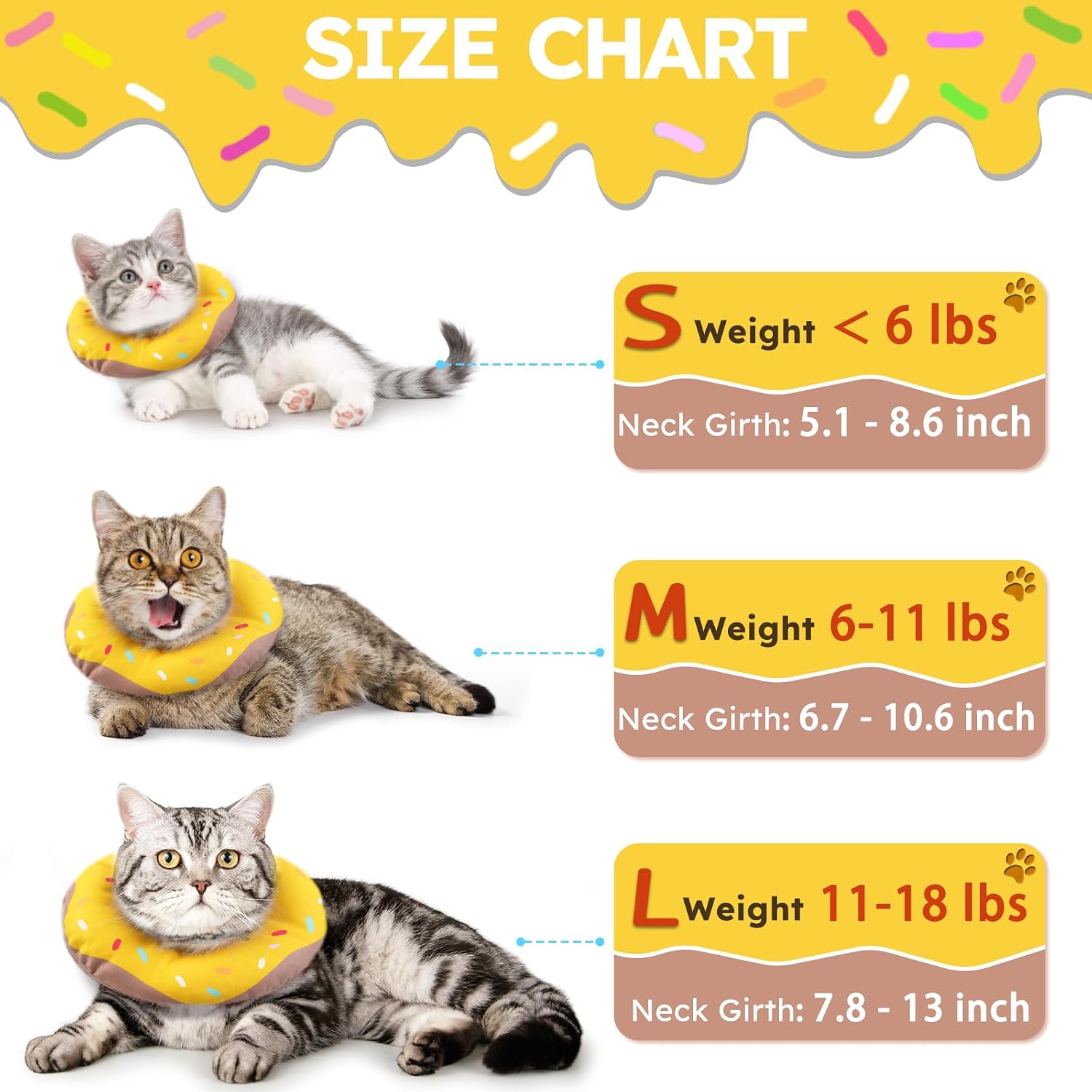 Cat Cone Collar Soft, Waterproof Cat Recovery Collars Spay Cones to Stop Licking Cute Donut E Collar After Surgery Anti-Lick Wound Healing Safety Elizabethan Collar for Kittens (Donut Yellow, Large) image 2