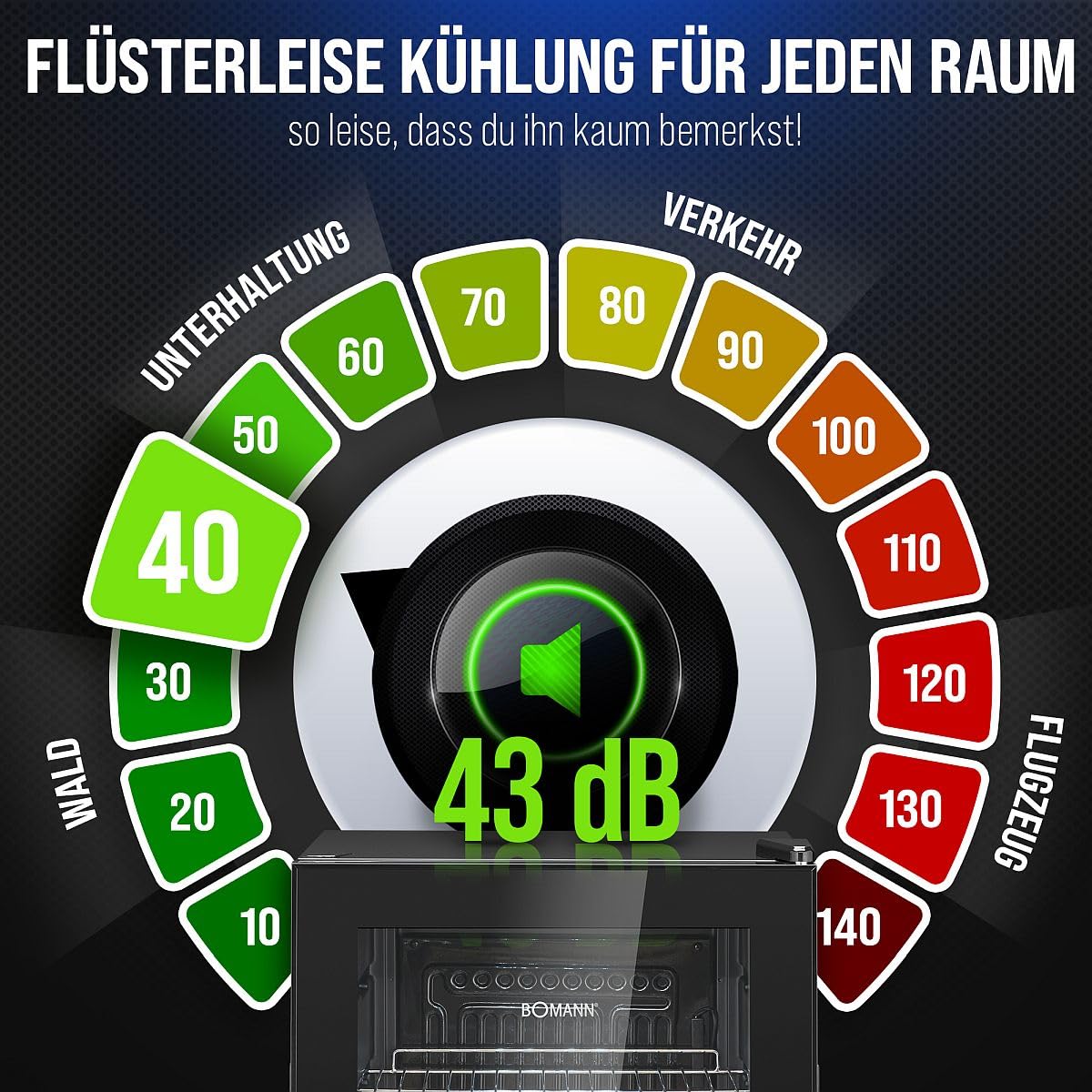 Bomann KSG 7287 Getränkekühlschrank 63 Liter stufenlos regelbar 3-10°C Glastür LED-Beleuchtung leise energieeffizient