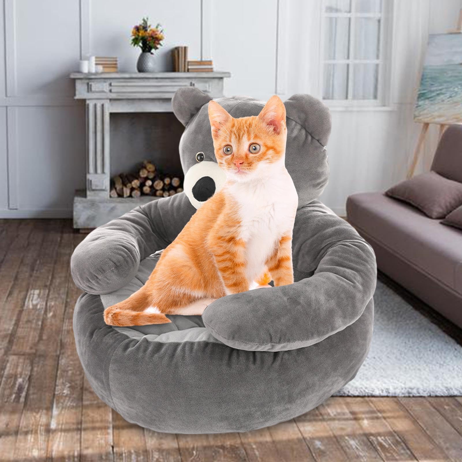 Cuccia per cani a forma di orso, design semi chiuso, lavabile, confortevole, letto per animali domestici, con fondo antiscivolo, caldo letto in peluche, tappetino super morbido per gatti, letto per