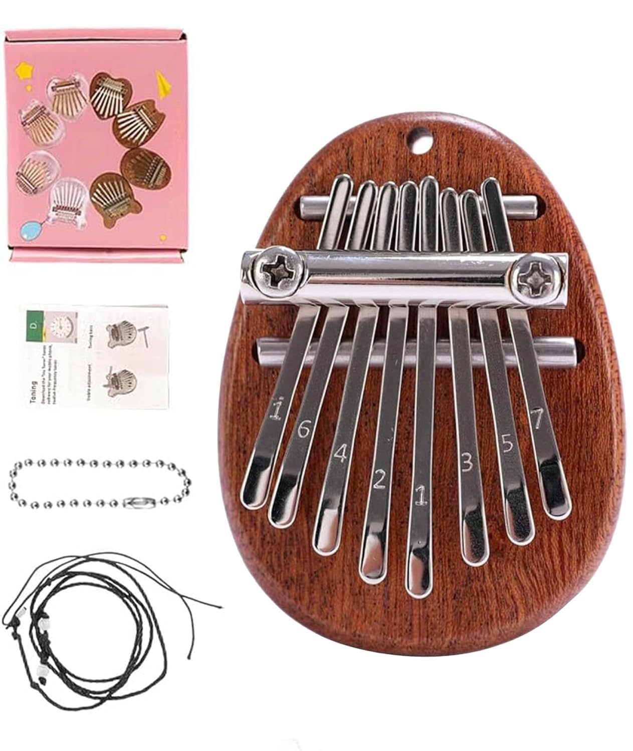 8 Key Mini Thumb Piano – Solid Wood Finger Piano with Lanyard, Portable Mbira Instrument for Beginners, Kids & Adults | Cute Waterdrop Design, Stress Relief Musical Gift (Pack-1)-image-6