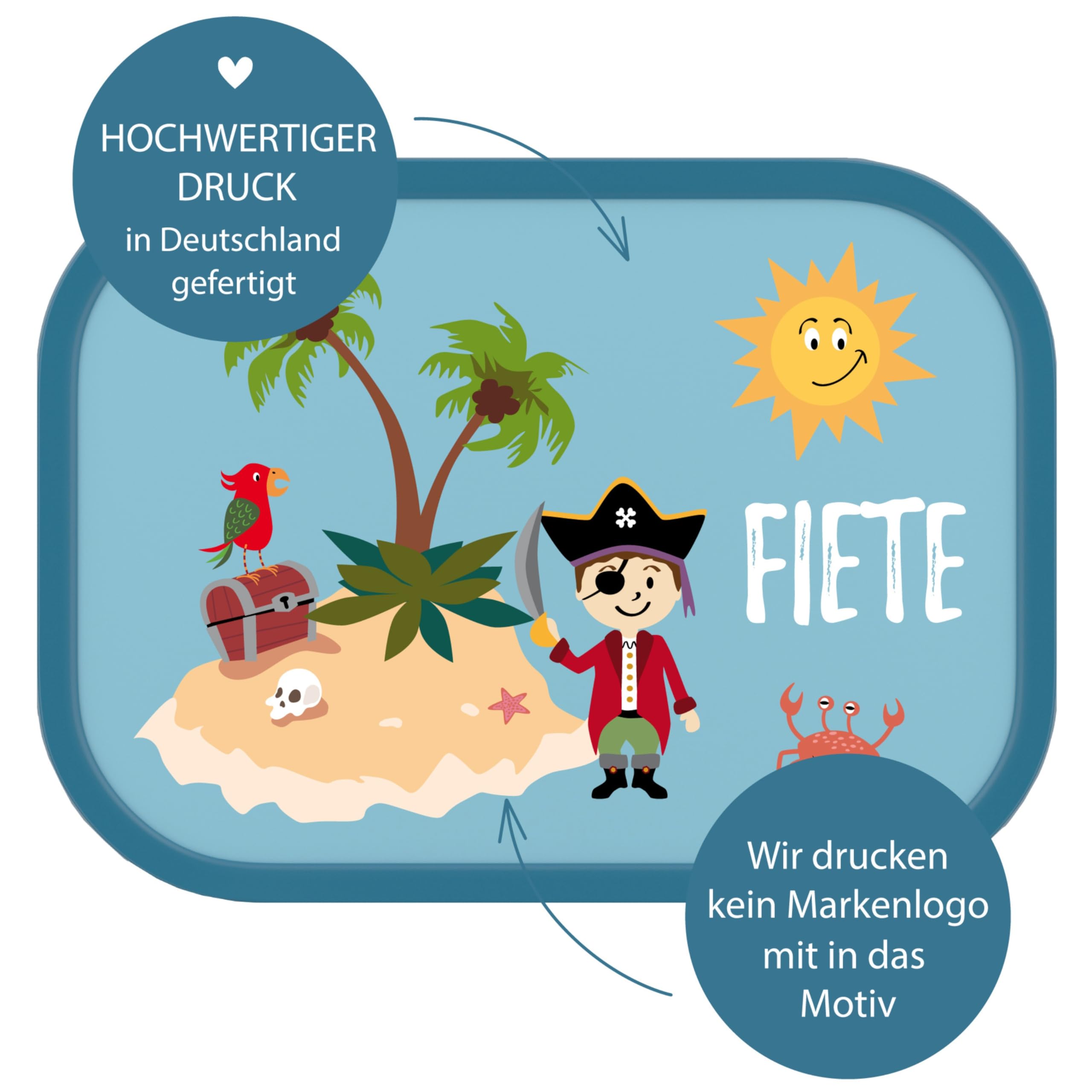 4youDesign Mepal Bento Box & Trinkflasche Set personalisiert Pirateninsel – Geschenk für Kinder Weihnachten, Nikolaus, Geburtstag - Auslaufsicher – Brotdose 750ml, 400ml Flasche (Cool Blue)