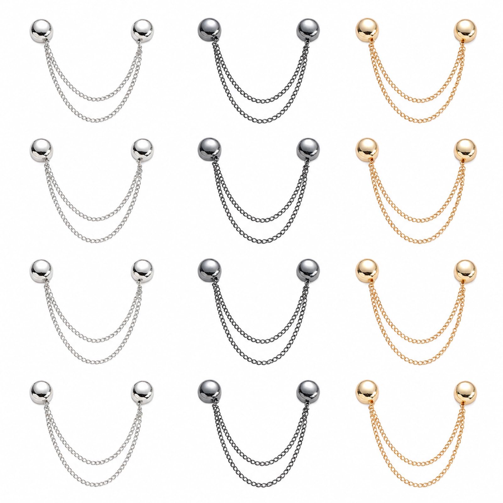 12Pcs Magnetic Clothing Clips, Metal Multicolor Round Cinch Clip with Chain, Magnetic Clips for Clothes, Fitting, Hijab, Trousers, Cardigans, 3 Colours