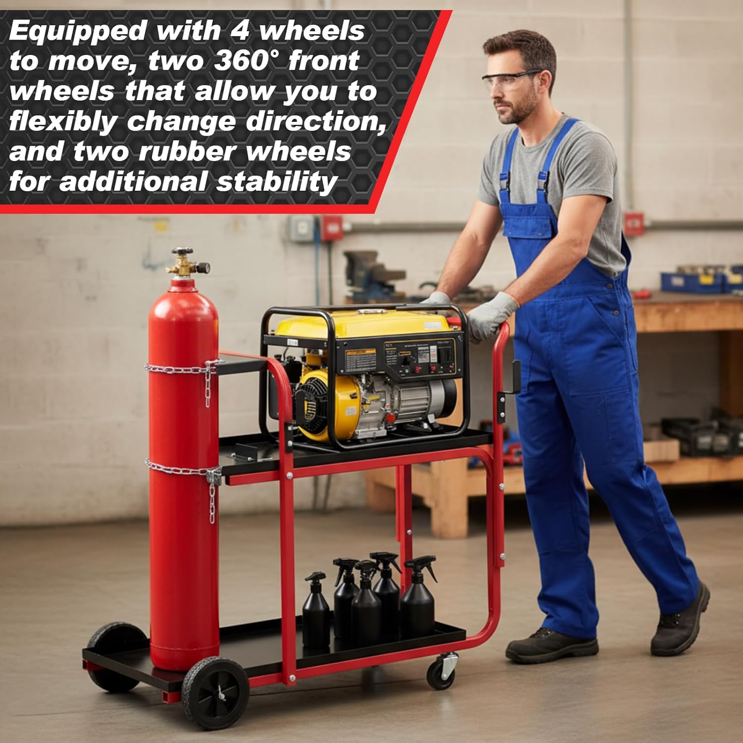 BBTO Welding Cart 2-Tier Welder Cart Heavy Duty 440 Lbs with Tank Safety Chains Welding Equipment Accessories for Tig Arc MMA Plasma Cutter Machine (Classic Style, 39 × 18 × 43 Inch, Black and Red)