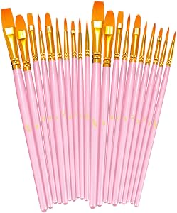 BOSOBO Paint Brushes Set, 2 Pack 20 Pcs Round Pointed Tip Nylon Hair Artist Acrylic Paint Brushes for Acrylic Oil Watercolor, Face Nail Art, Miniature Detailing & Rock Painting, Pink