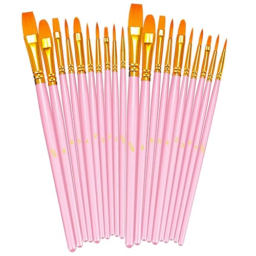 BOSOBO Paint Brushes Set, 2 Pack 20 Pcs Round Pointed Tip Nylon Hair Artist Acrylic Paint Brushes for Acrylic Oil Watercolor, Face Nail Art, Miniature Detailing & Rock Painting, Pink - Pink - 2 Pack