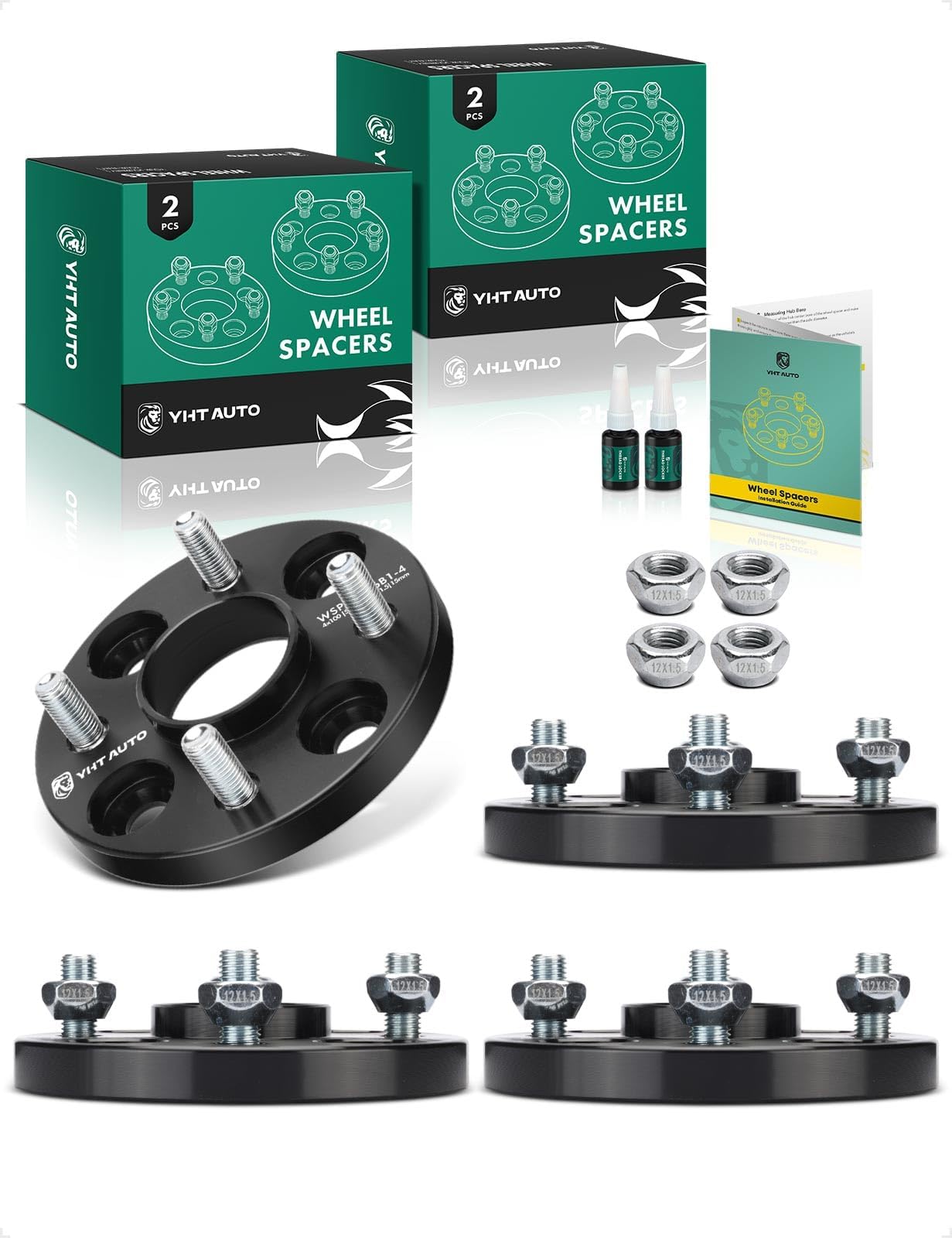 YHTAUTO 4x100mm Hub Centric Wheel Spacers 15 mm Fits Honda Acura Kia Mini Mitsubishi Models, Integra, CRX, Accord, Civic, CRX, Cooper, Tire Spacers w/ M12x1.5 Studs, 56.1mm Hub Bore 4 Lug 4PCS Black