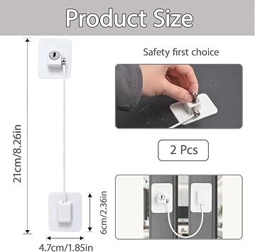 2 Pcs Door Lock Without Drilling, Window Locks Child Safety, Window Fridge Cupboard Drawer Kitchen Cupboard Locks Lock Safety Restrictors No Drilling with Key for Fridge Drawer Kitchen