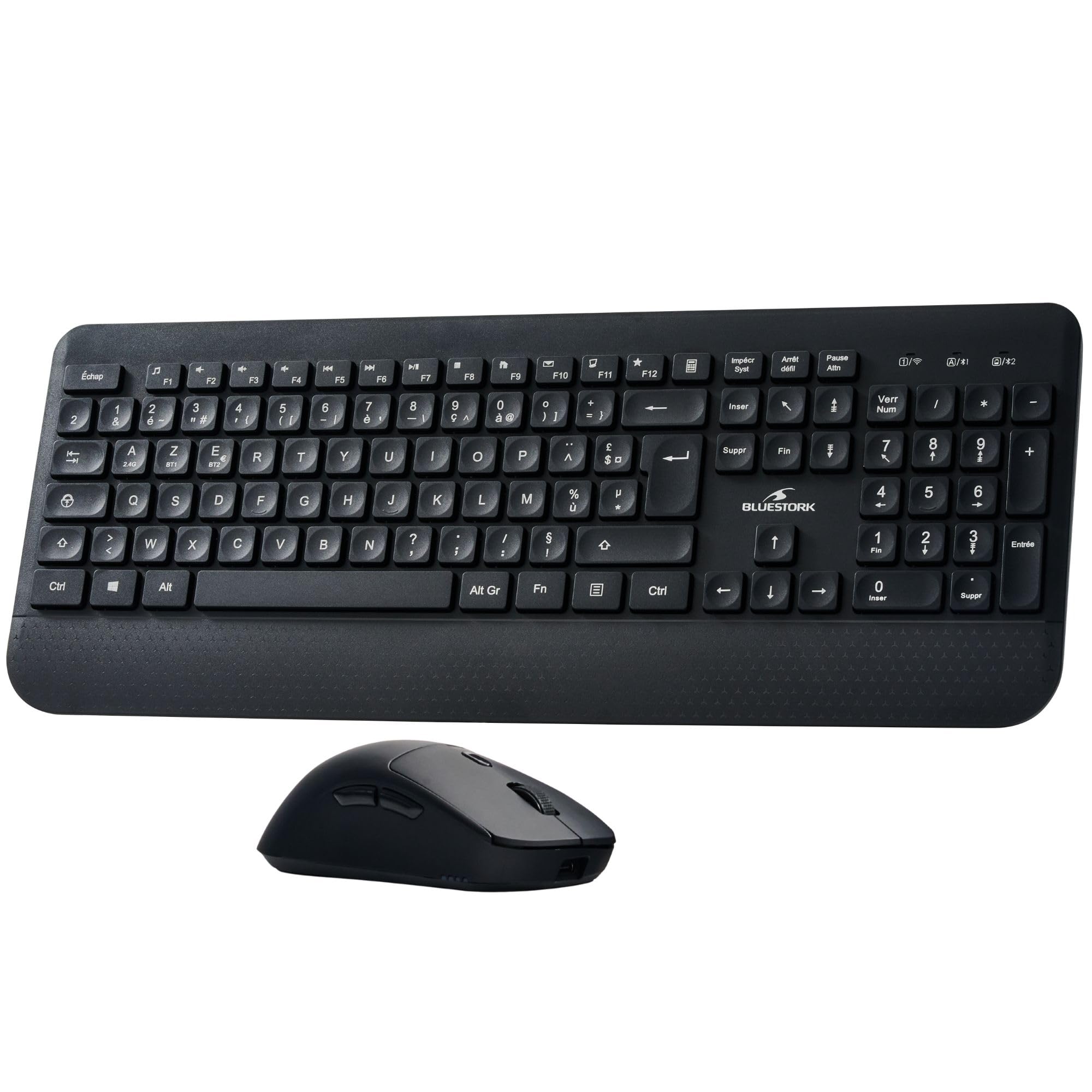Bluestork Pack Office R2 - Clavier & Souris sans Fil Rechargeable | AZERTY FR, Sans Fil Double Connexion Bluetooth & 2.4GHz, Clavier Rechargeable + Souris Légère, 120H Autonomie