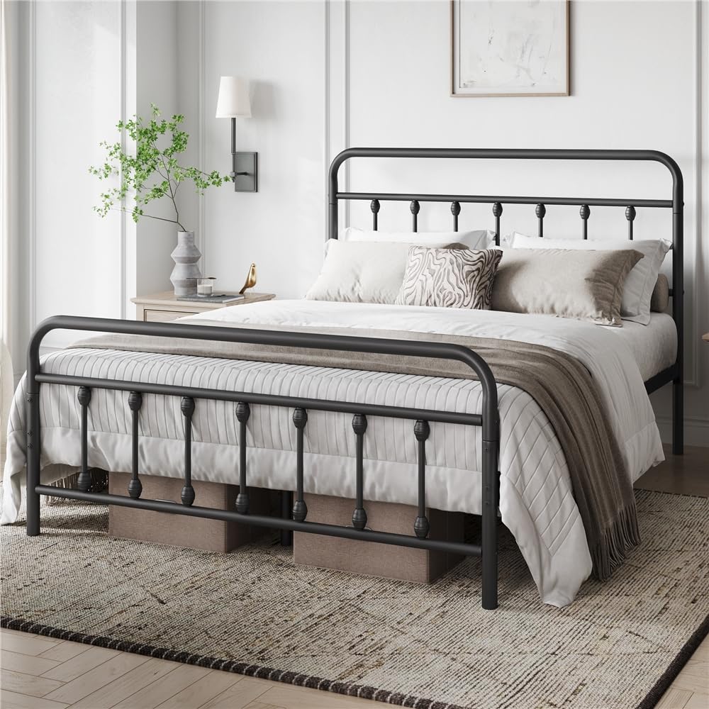 Yaheetech - Cama Individual Doble de Metal, Montaje Simple para Espacios pequeños Adultos, 140 x 200 cm, Color Negro