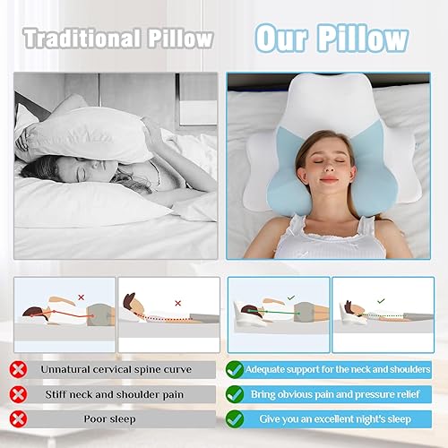 Miniatura 6 de Almohada de cuello de espuma viscoelástica para dolor de cuello y hombros, almohada ergonómica para dormir boca abajo, almohada de apoyo cervical