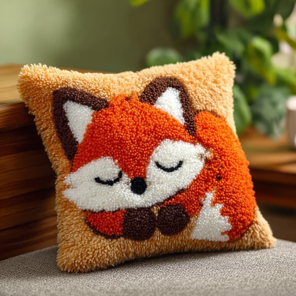 WallustrioaW DIY Latch Hook Kits 43x43cm,Sleeping Fox