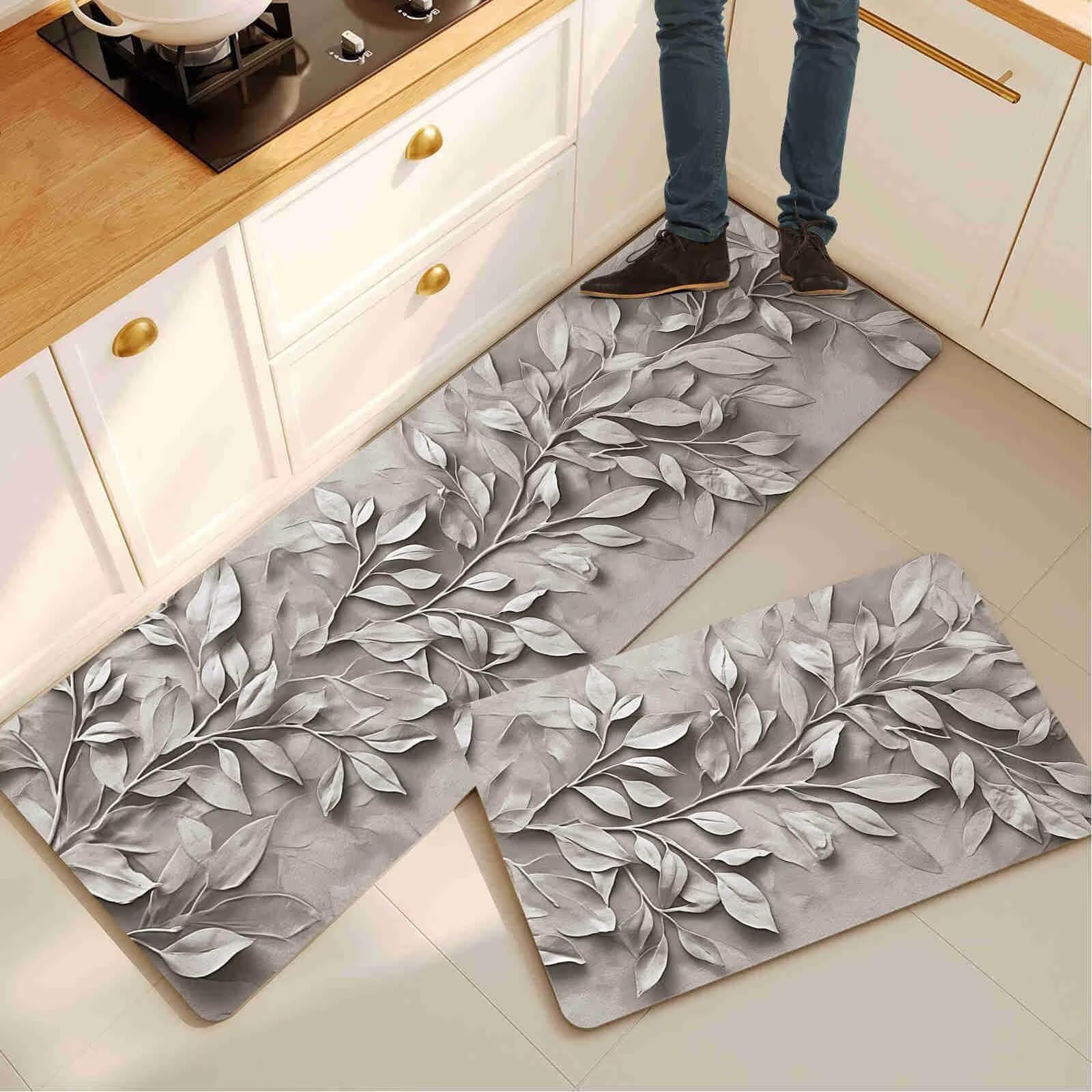 Alfombra de cocina lavable con absorción rápida y base antideslizante gris de dos piezas