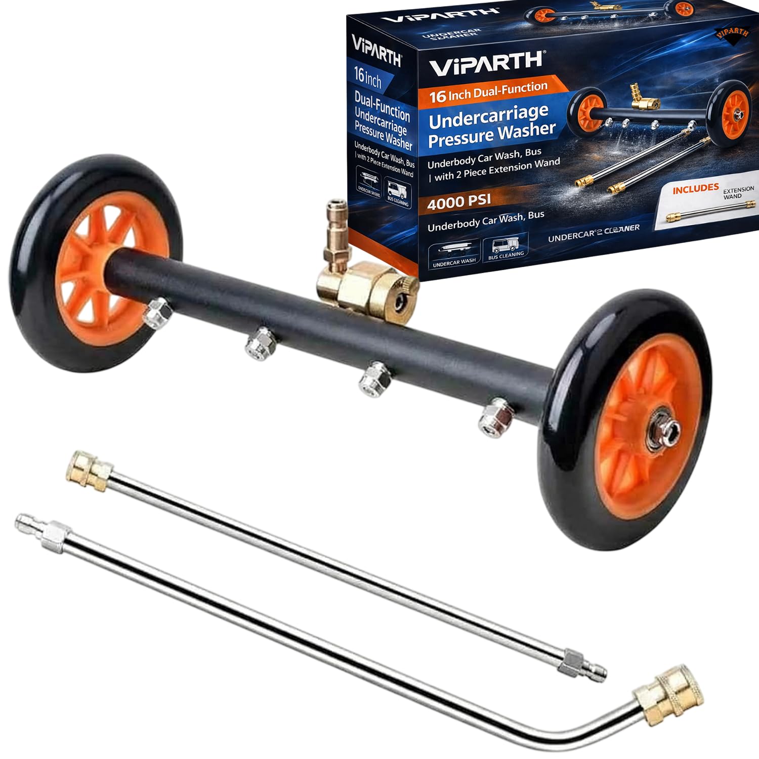 16 Inch Dual-Function Undercarriage Pressure Washer | Underbody Car Wash, Bus | with 2 Piece Extension Wand | 4000 PSI | with 4 Spray Nozzle-image-36