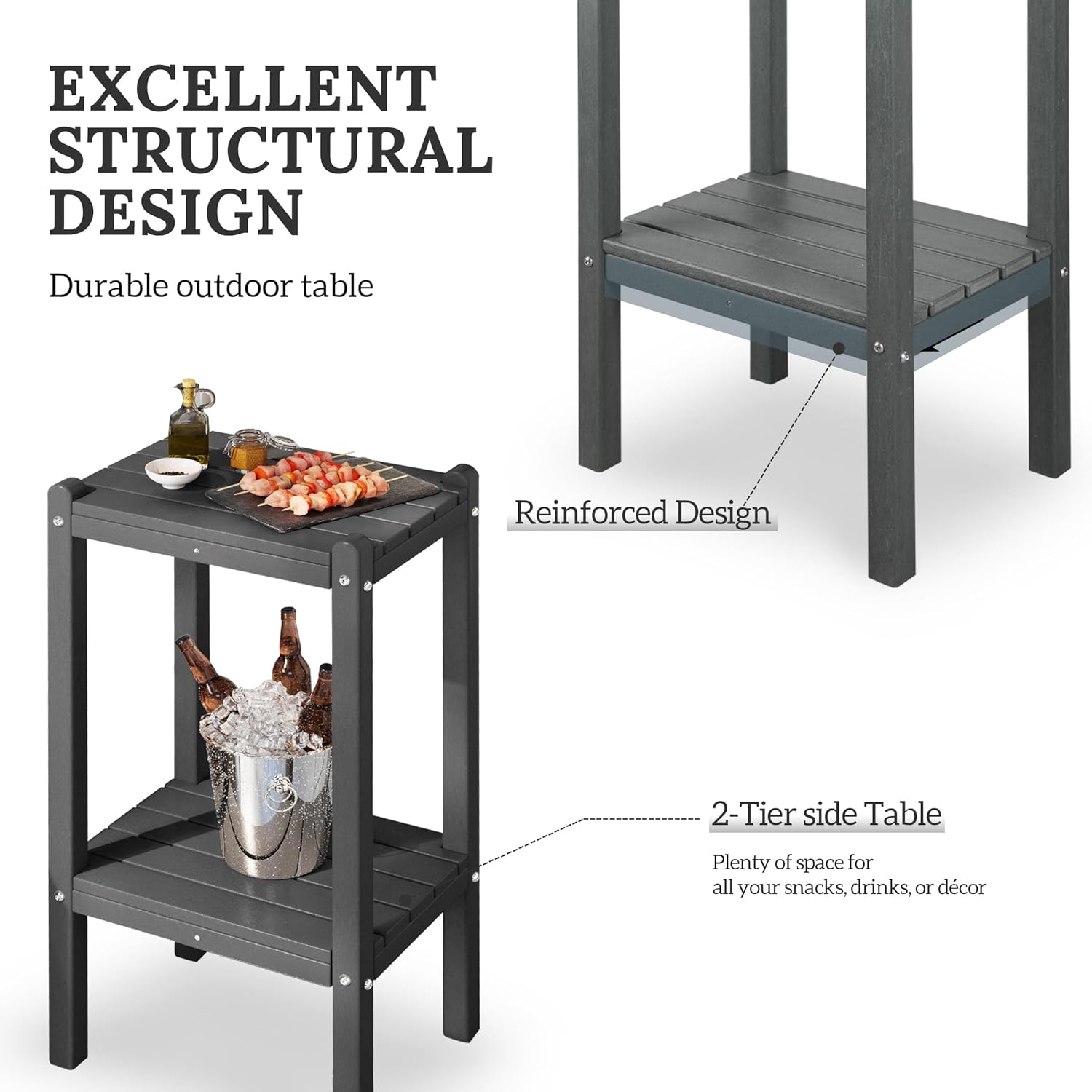 WestinTrends Malibu 36" Outdoor Adirondack HDPE 2-Tier Patio Side Table, Weathered Wood