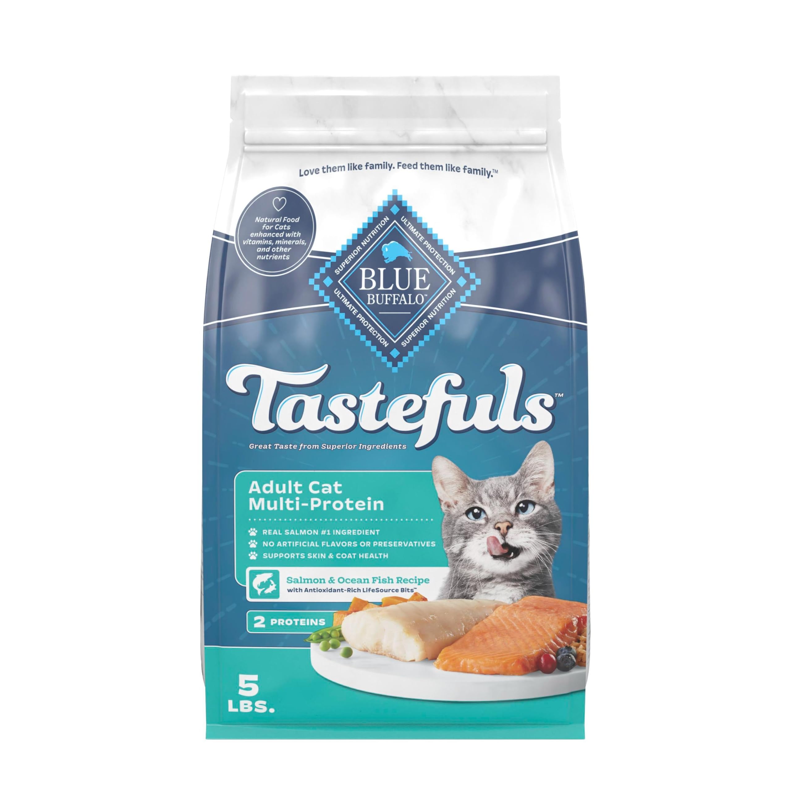 Blue Buffalo Tastefuls Salmon & Ocean Fish Multi-Protein Dry Cat Food, 5 lb