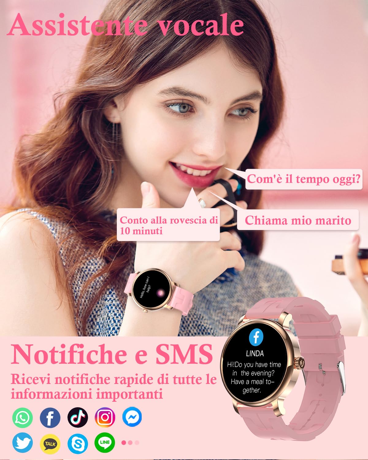 BKOHJAJI Smartwatch Donna IP68 con Schermo AMOLED 1,43"/Chiamata Bluetooth Orologio Smartwatch, 120+ Sport/Frequenza Cardiaca/SpO2/Pressione Sanguigna/Sleep Smart Watch Donna Rotondo per Android iOS
