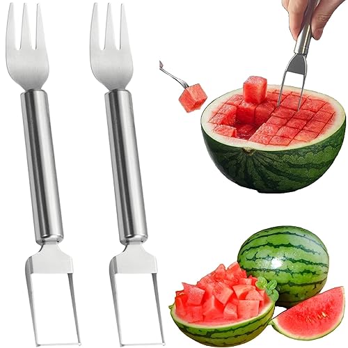 Watermelon Cutter, 2-in-1 Stainless Steel Dual Head Watermelon Fork Slicer,