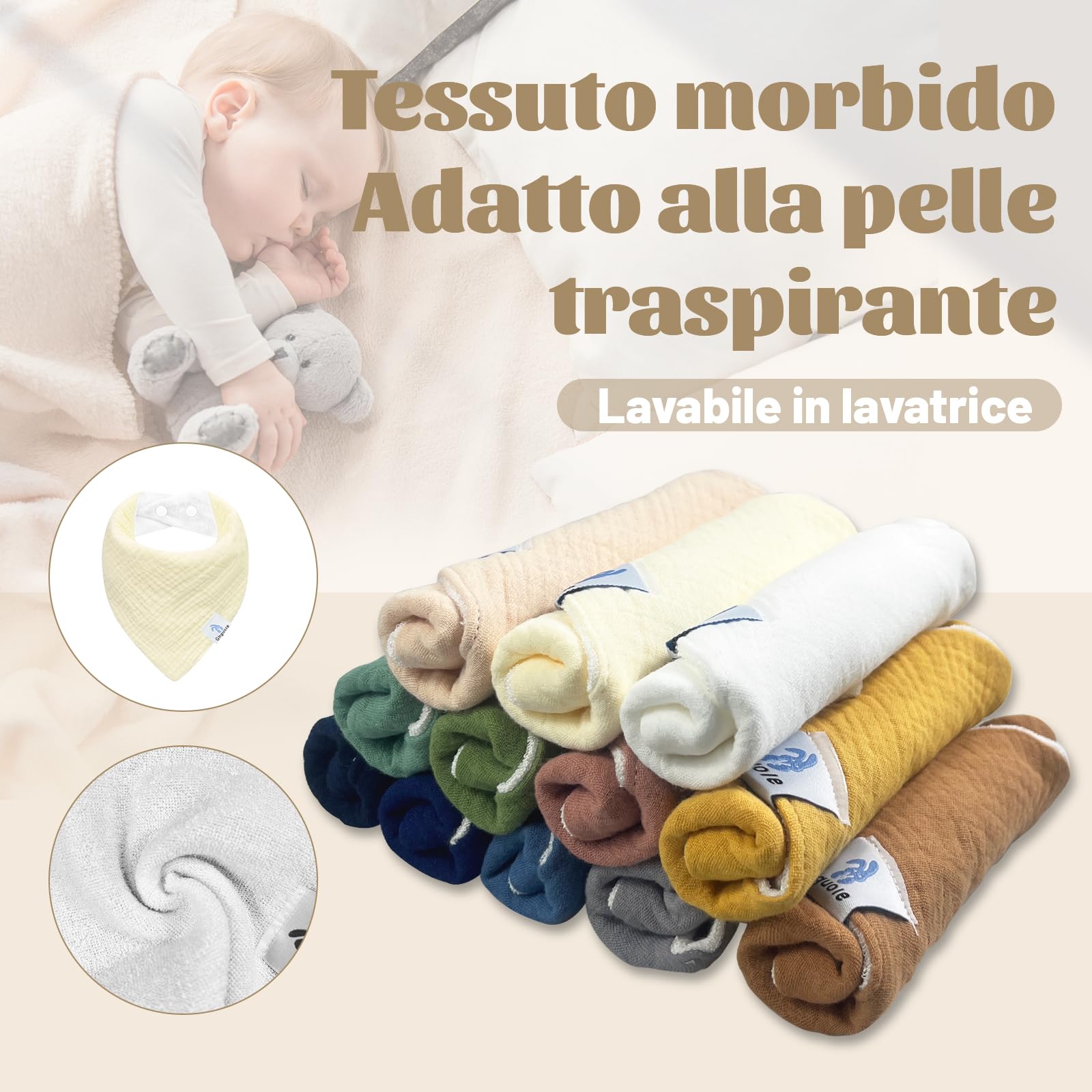 Bavaglini Neonato,12 Pezzi Bavaglini Pappa,Bandana Neonati,Sciarpa Triangol,Mussola Bambino,Cotone Sciarpa Bambino Regolabile per Ragazzo e Ragazza