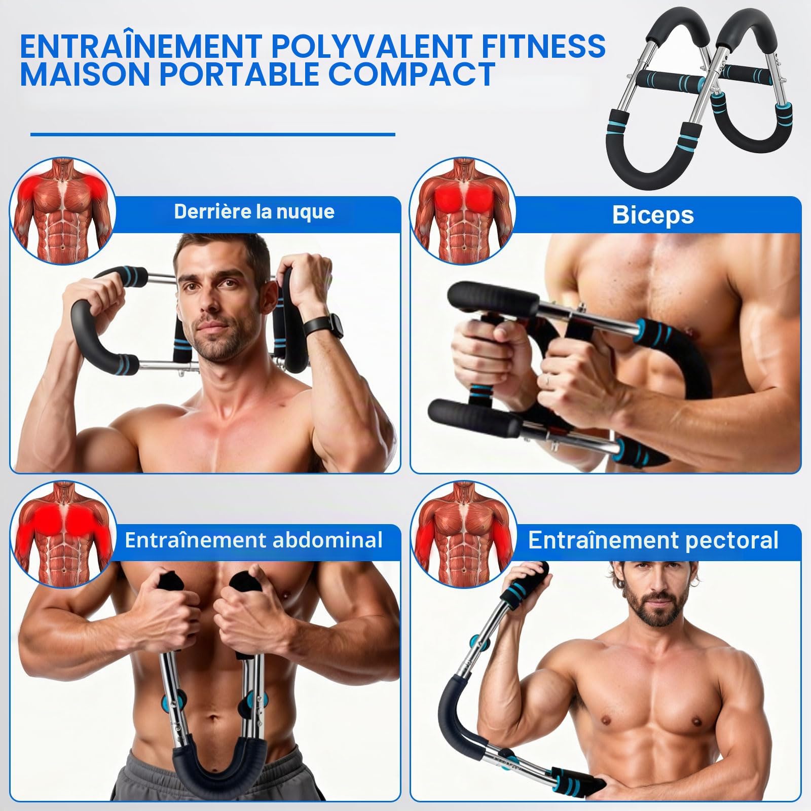 Twister Armtrainer, Appareil d'Entraînement Poitrine Réglable 30-50kg | Barre de Torsion Puissance Portable Design Amovible | pour Musculation Bras, Épaules et Torse | Poignée Antidérapante