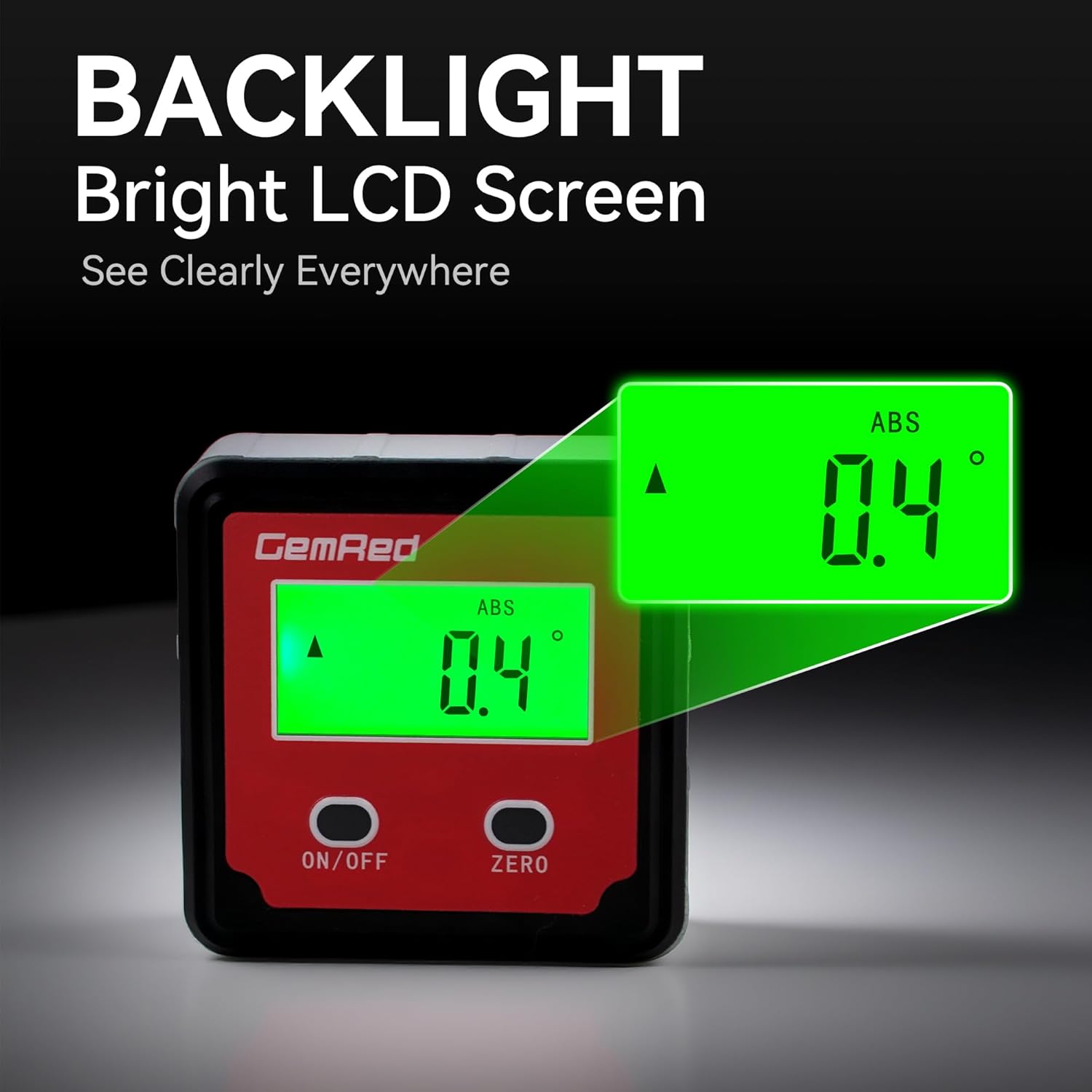 GemRed 82412 Digital Angle Gauge with bright green backlight