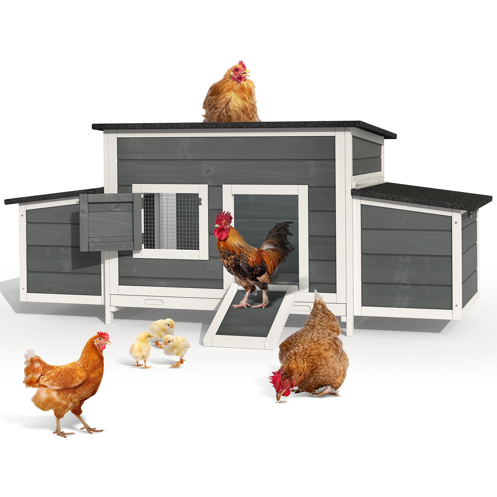 YITAHOME Chicken Coop 11.5ft² Large Wooden Chicken House Chicken Pen Outdoor with 2 Nesting Boxes Poultry Cage Rabbit Hutch Duck Cage with