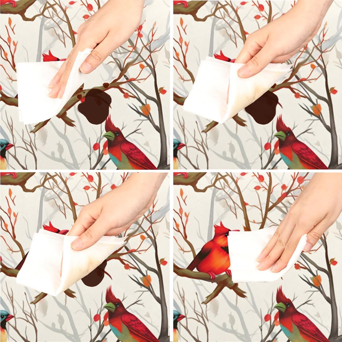 Cardinal Birds Round Fitted Tablecloth with Elastic Edge 45" - 56" Fitted Table Cloth Seasonal Birds Round Elastic Table Cloth Waterproof Wipeable Circular Table Cover