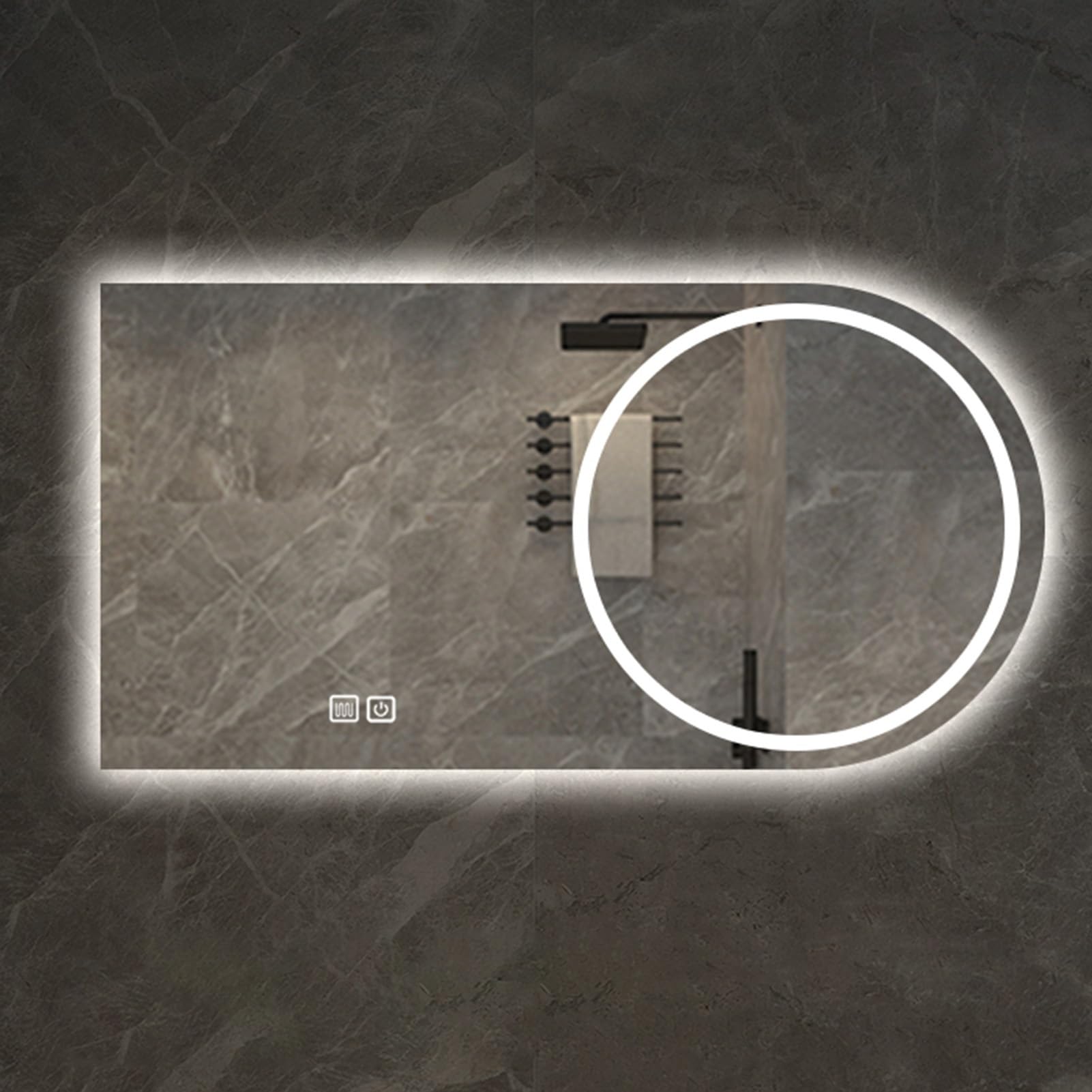Miroir de salle de bain arqué LED 60x90 cm sans cadre à intensité variable