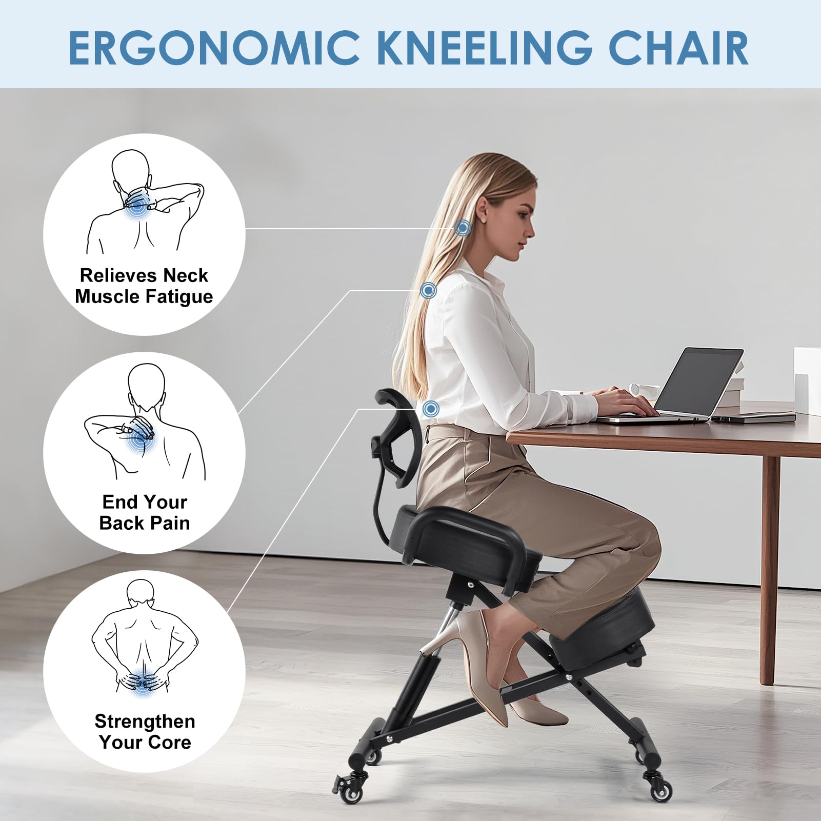 Silla ergonómica con Respaldo | Altura Regulable 57 – 67 cm & Acolchado de Malla Transpirable | 4 Patas y Asiento Estable 100 kg Taburete para Oficina, Dibujo y cosméticos
